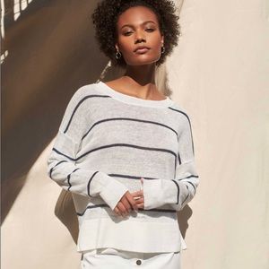 White + Warren Linen Striped Sweater